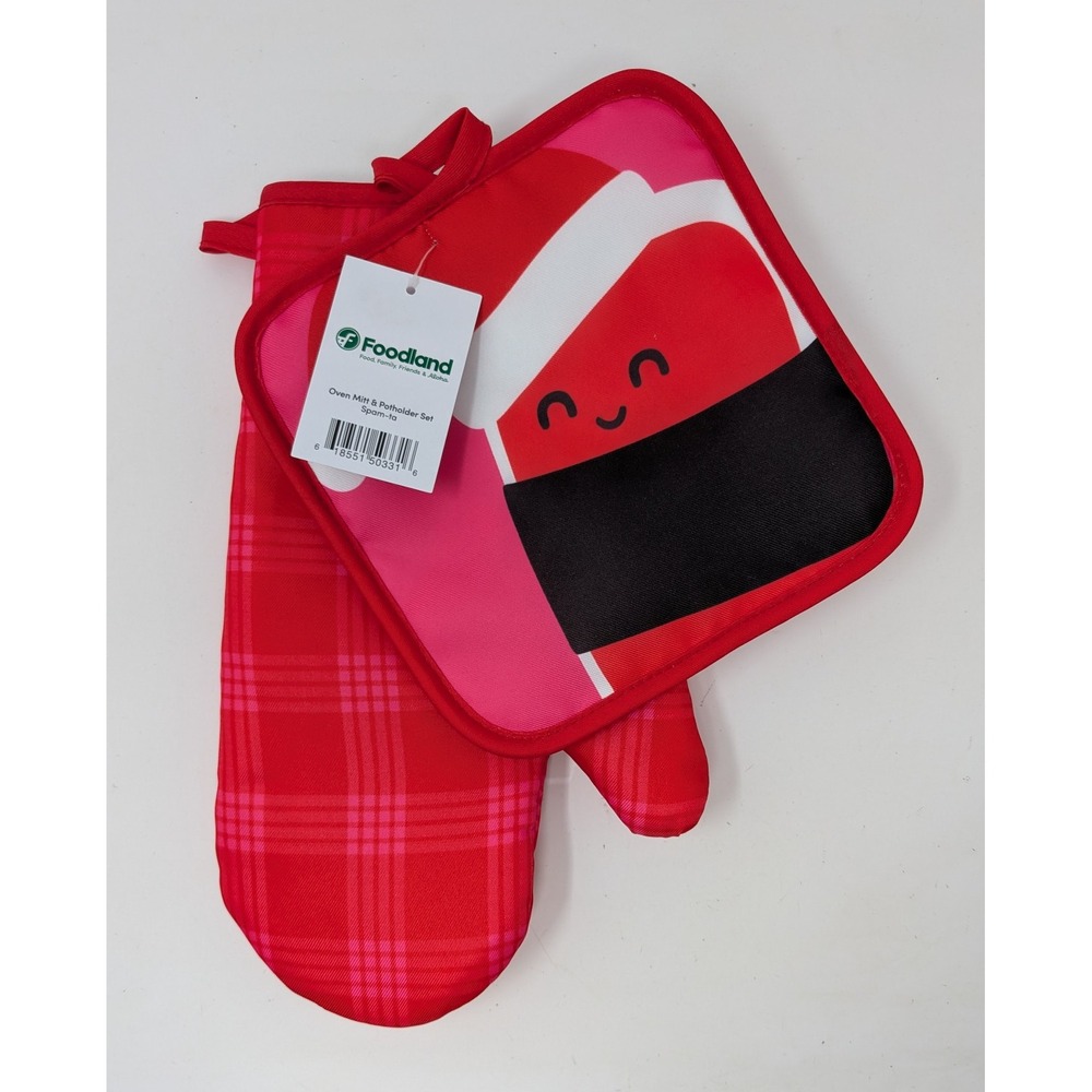 Foodland Hawaii Oven Mitt And Potholder Set Spam-Ta Christmas Spam Musubi Design